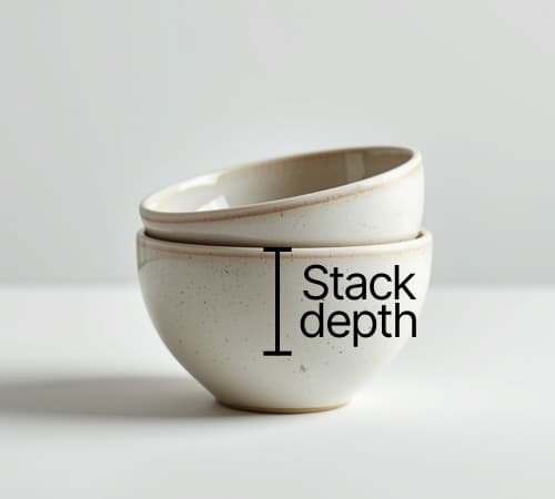 Stacked bowls illustrating the stack depth measurement between nested
items